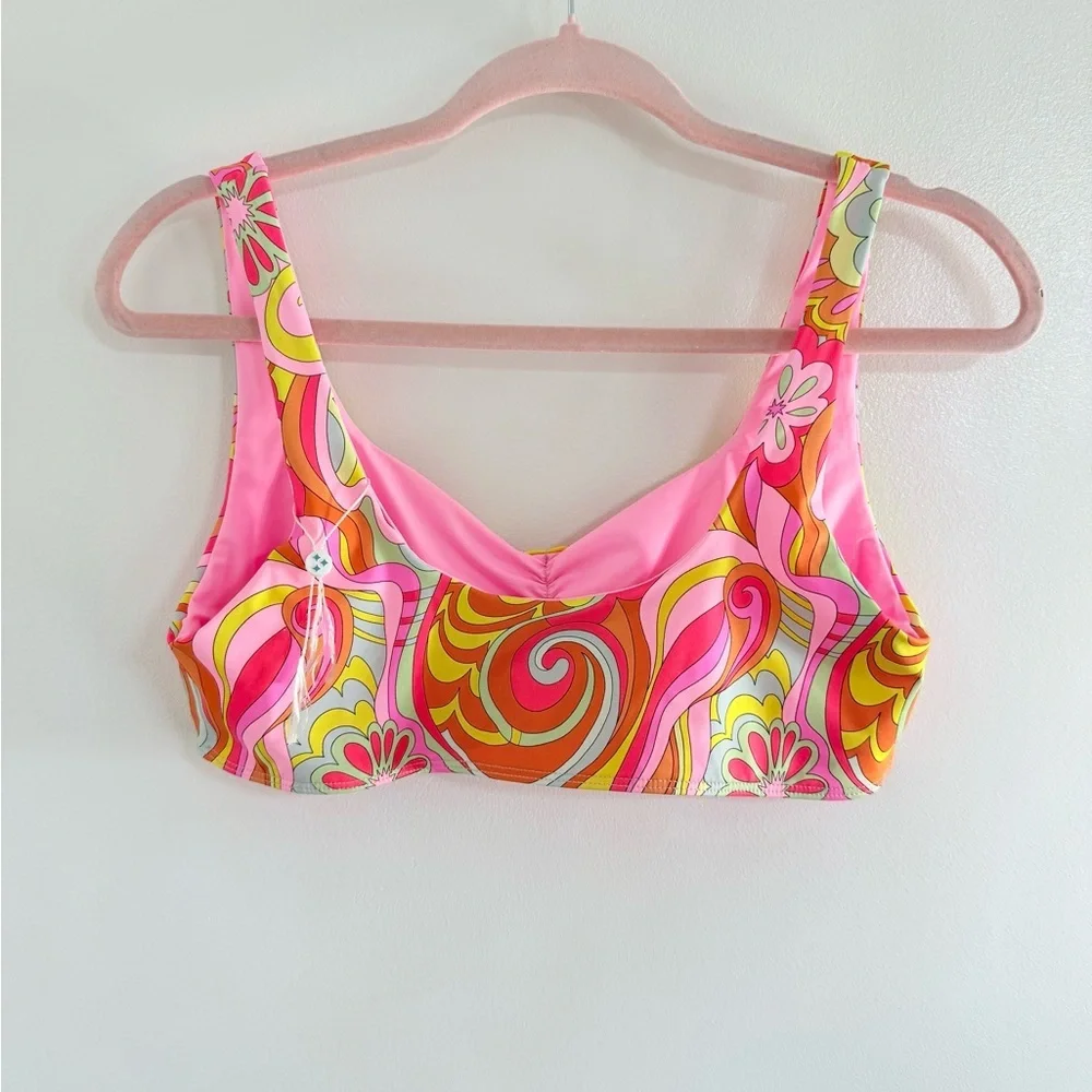 Frankie's Bikinis Pink Yellow Orange Floral Swirl Bikini Top